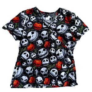 Disney Scrub Top Tim Burton's The Nightmare Before Christmas Multicolor Womens M